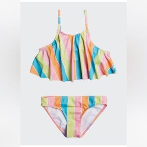 Roxy Colors Of The Sun Flutter Bikini Set 2T NWT Rainbow Stripe